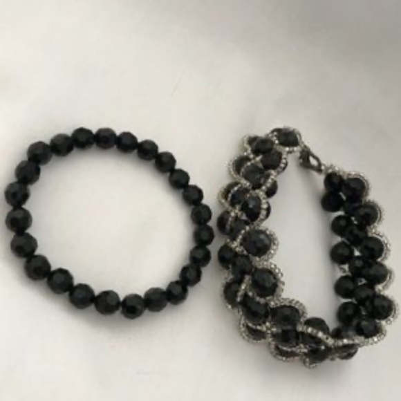 Elastic Bracelets With Tonal Beads Black & Silver - Picture 7 of 9